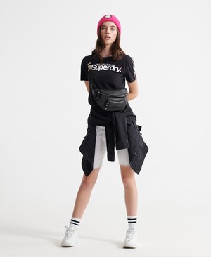 Superdry Swiss Logo Sport Női Pólók Fekete | RKNBW4352